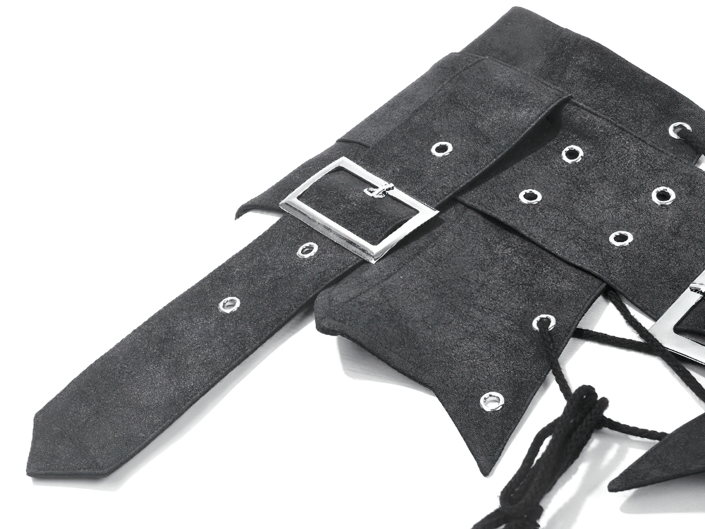 Black Gothic Corset Belt with Buckles and Lace-Up Back