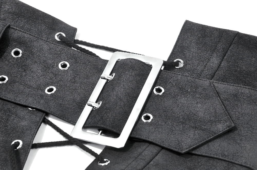 Black Gothic Corset Belt with Buckles and Lace-Up Back