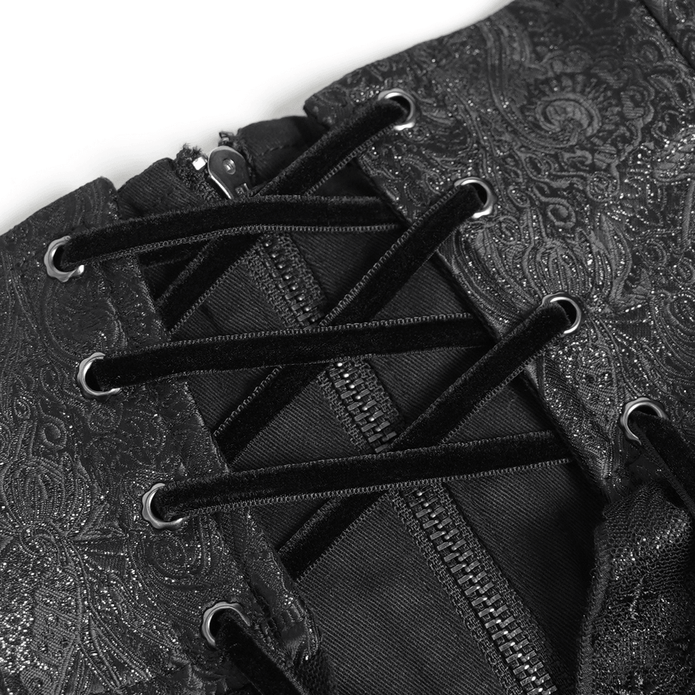Black Gothic Corset Belt with Ruffles and Buckles