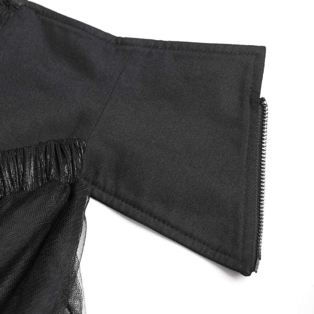 Black Gothic Corset Waist Mesh Maxi Skirt for Women