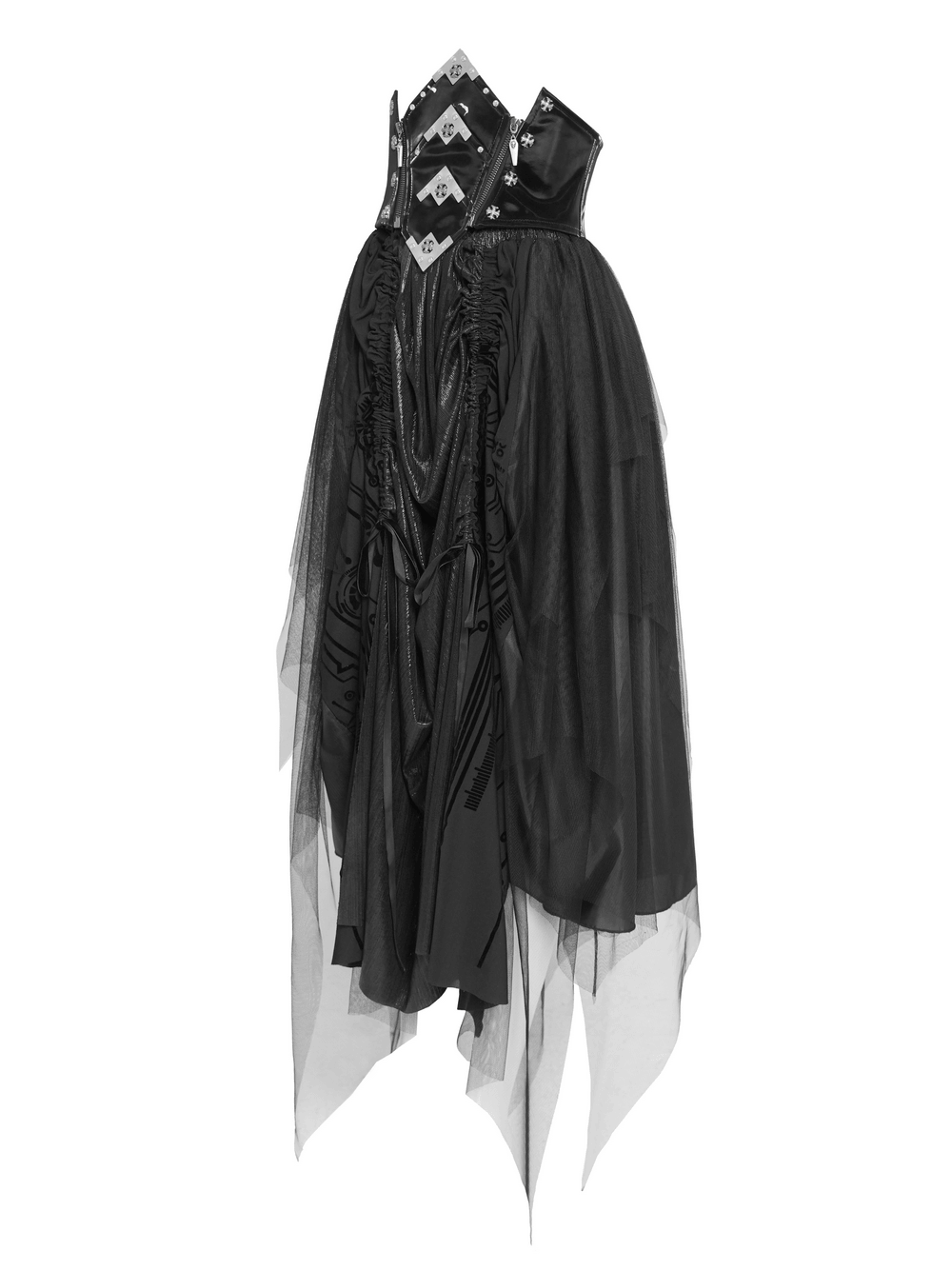 Black Gothic Corset Waist Mesh Maxi Skirt for Women