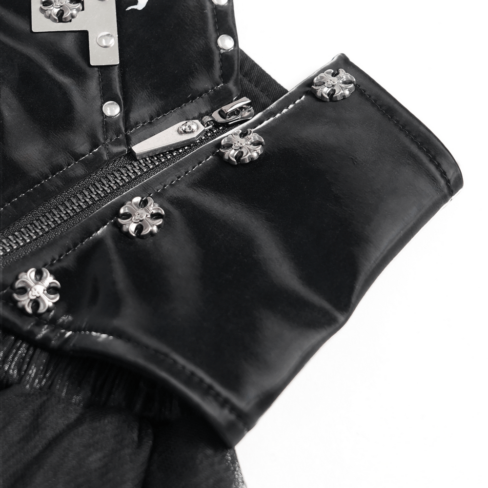 Black Gothic Corset Waist Mesh Maxi Skirt for Women