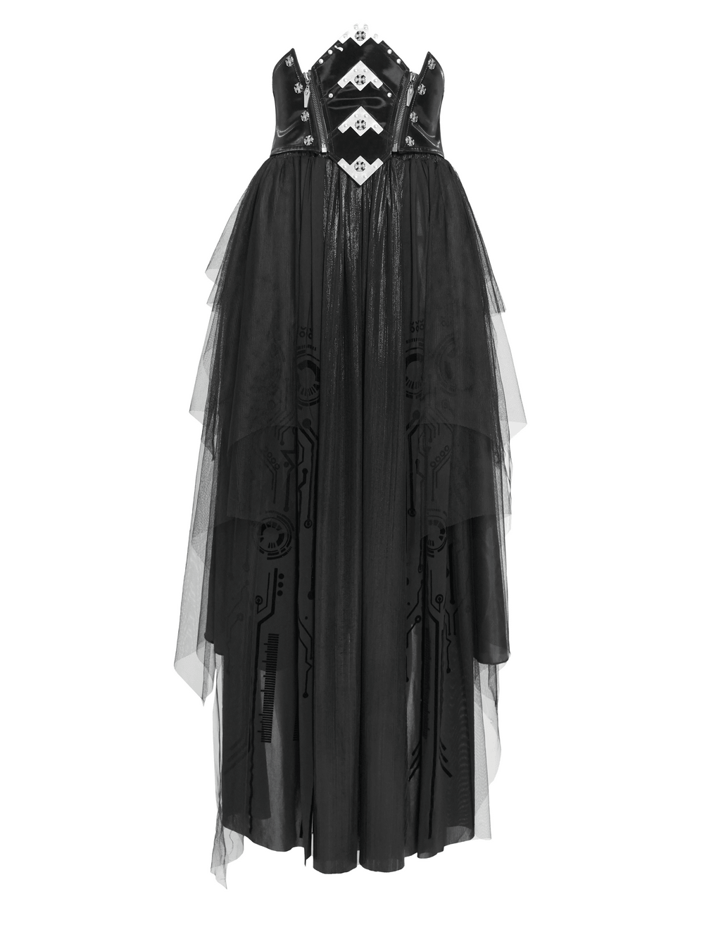 Black Gothic Corset Waist Mesh Maxi Skirt for Women