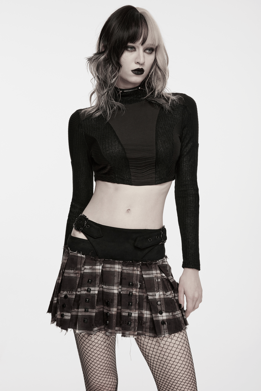 Black Gothic Cropped Top with Sheer Panel Details