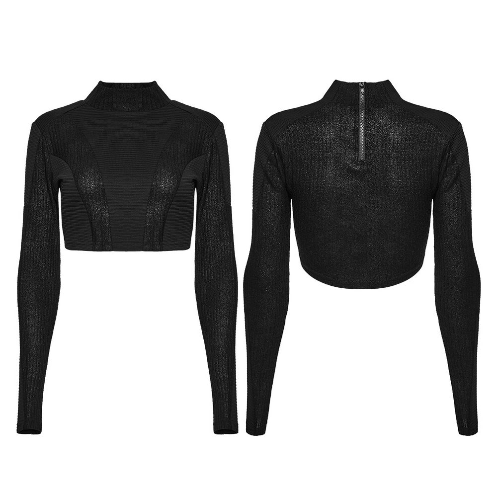 Black Gothic Cropped Top with Sheer Panel Details