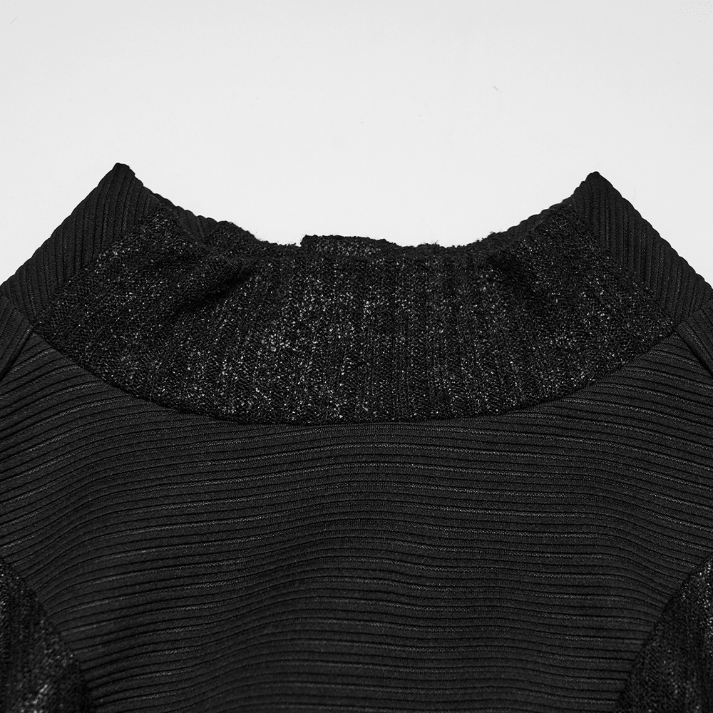 Black Gothic Cropped Top with Sheer Panel Details