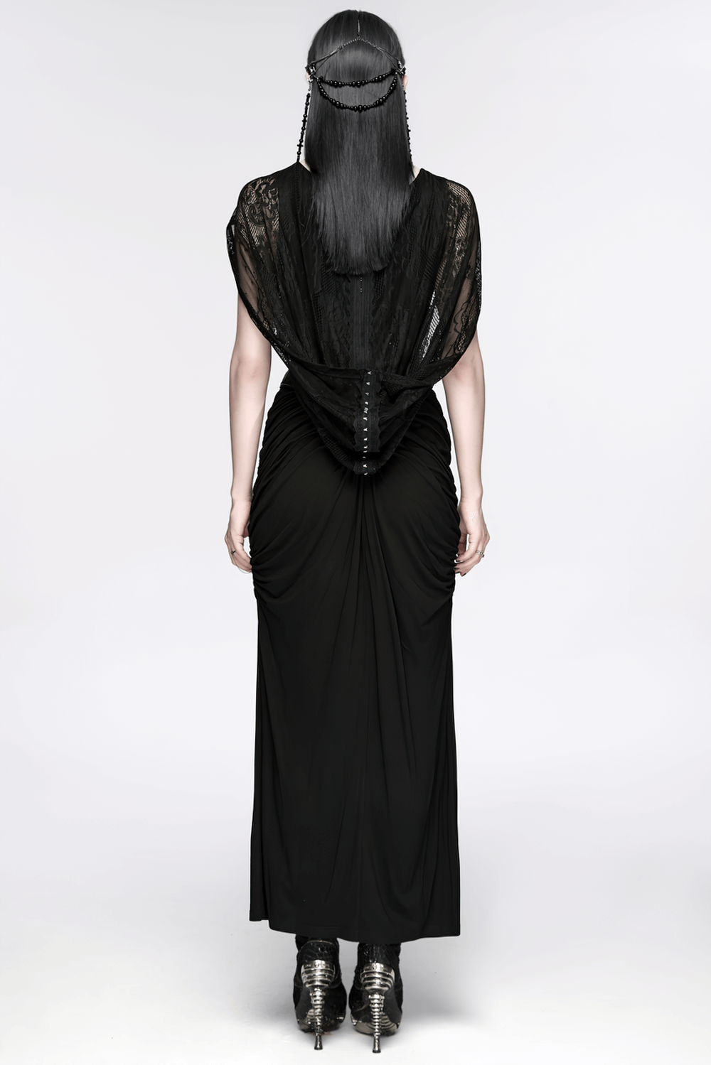 Black Gothic Cross Tassel Chain Headpiece and Face Veil