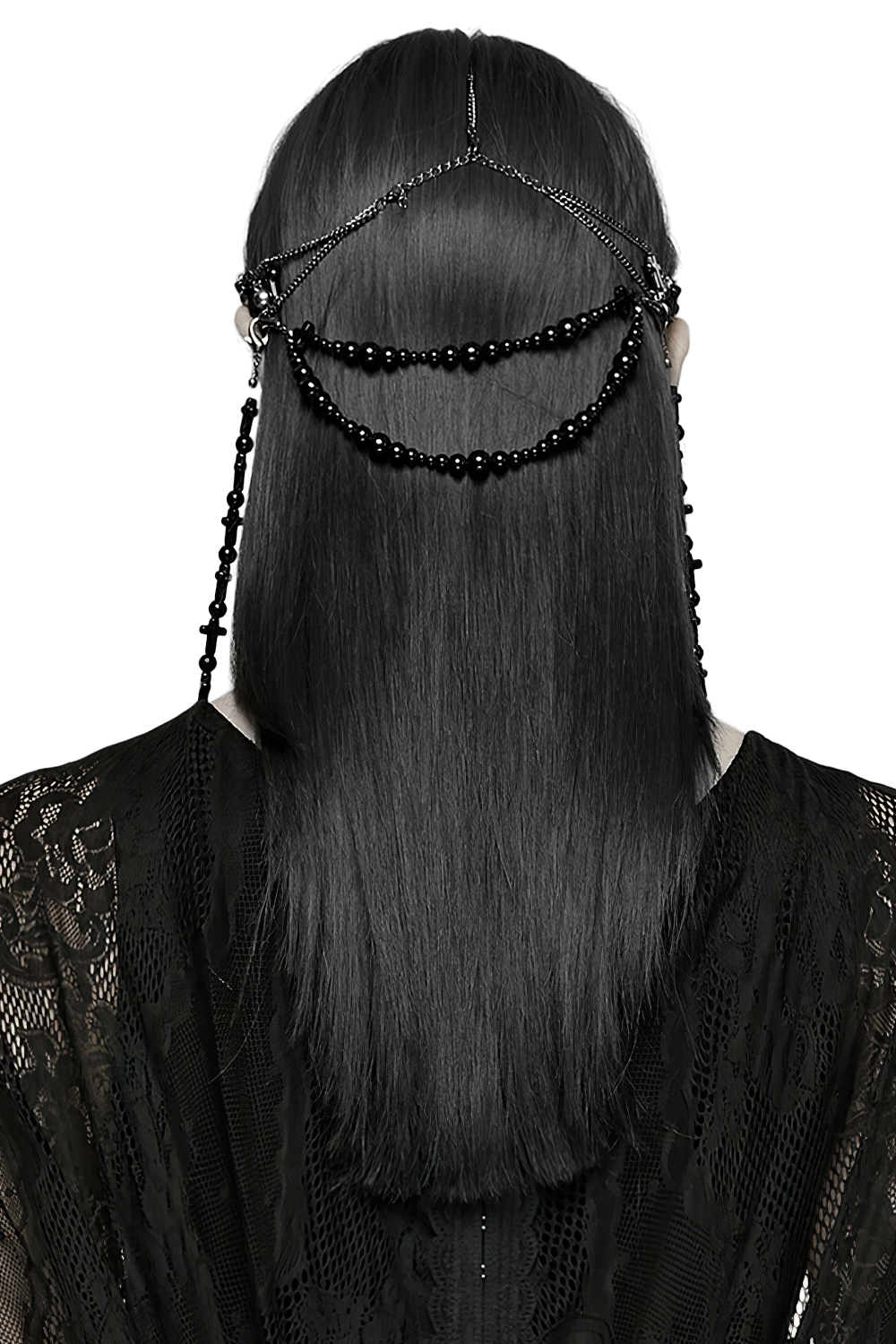 Black Gothic Cross Tassel Chain Headpiece and Face Veil