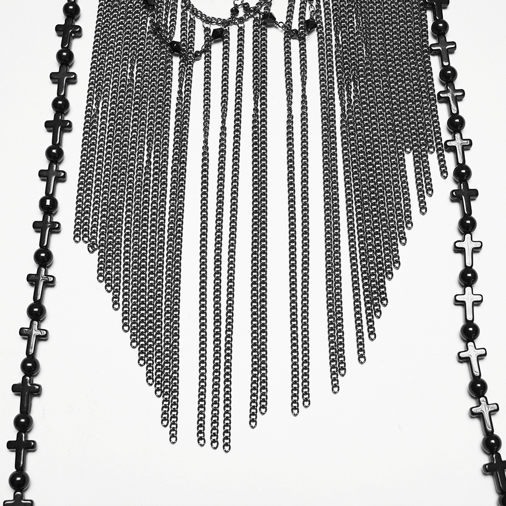 Black Gothic Cross Tassel Chain Headpiece and Face Veil