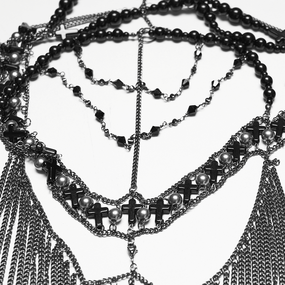 Black Gothic Cross Tassel Chain Headpiece and Face Veil