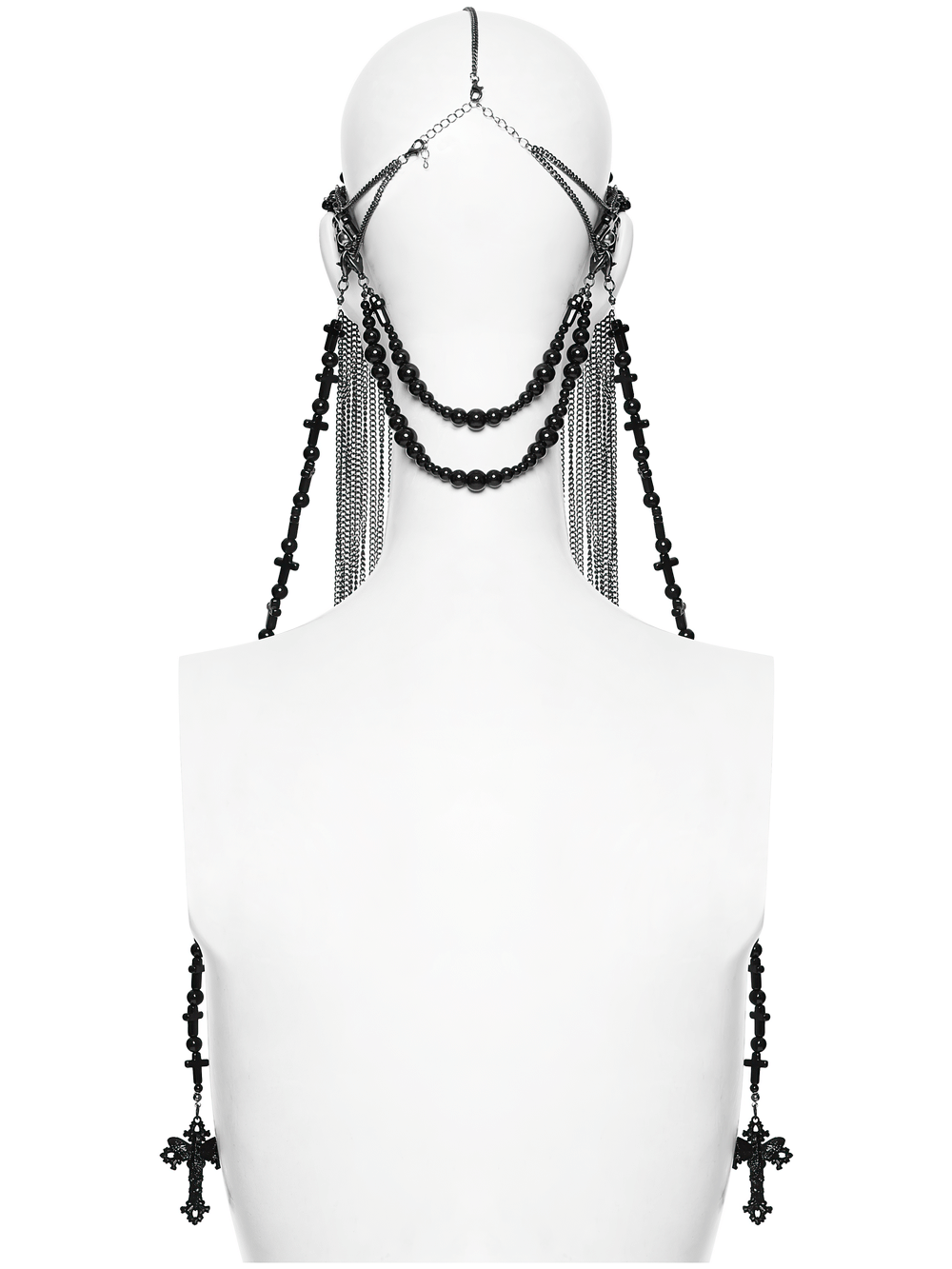 Black Gothic Cross Tassel Chain Headpiece and Face Veil