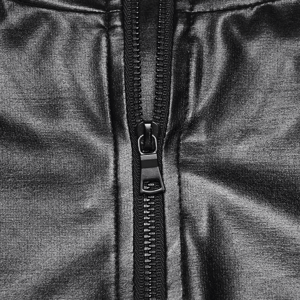 Black Gothic Faux Leather Top with Mesh Buckle Straps