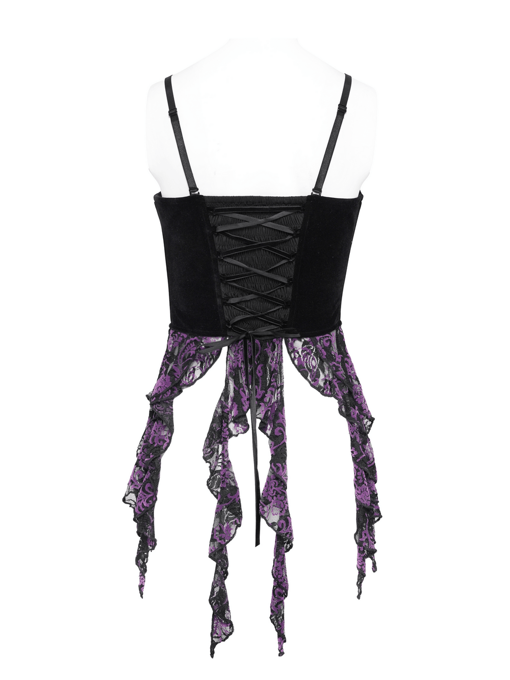Black Gothic Fringe Corset Bustier with Purple Lace