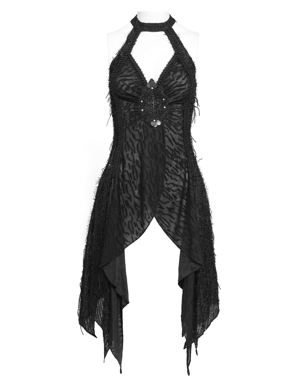 Black Gothic Halter Neck Top with Asymmetric Hemline