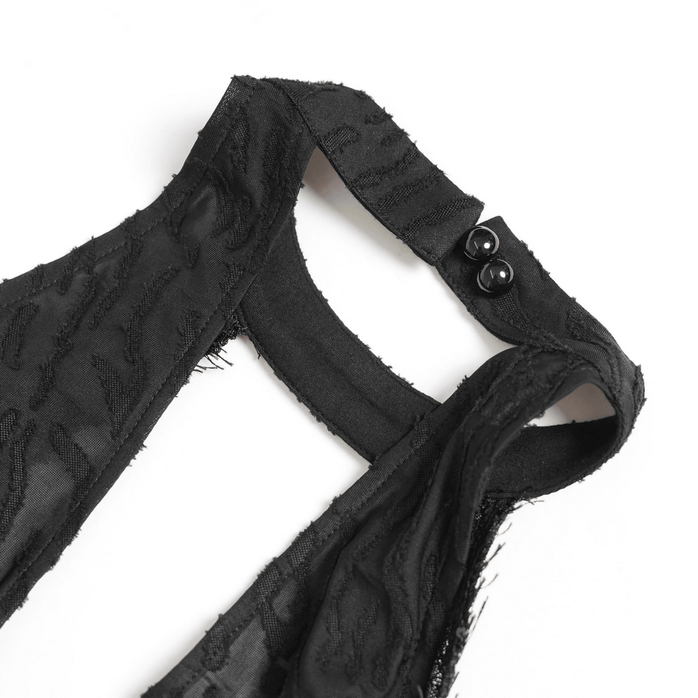 Black Gothic Halter Neck Top with Asymmetric Hemline