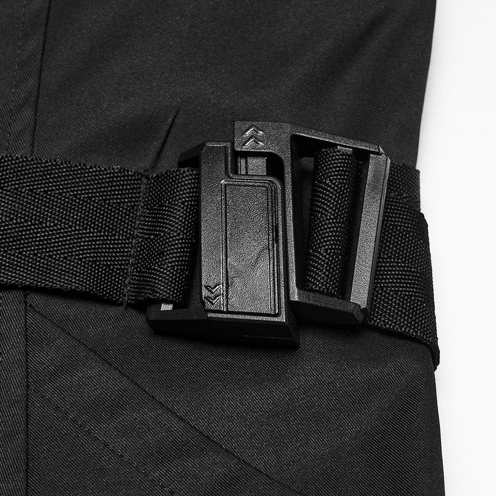 Black Gothic Hooded Coat with Tactical Strap Details