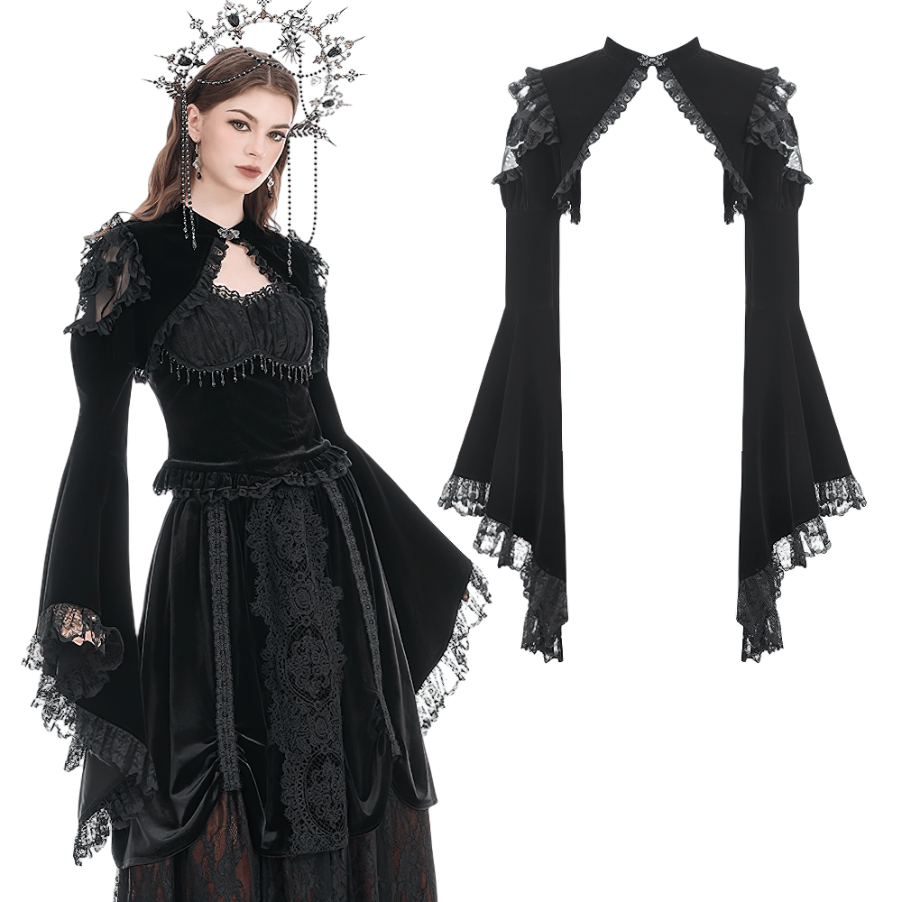 Black Gothic Lace Bolero Shrug with Bell Sleeves
