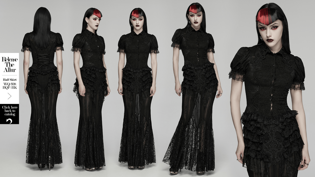 Black Gothic Lace Corset Blouse with Puff Sleeves