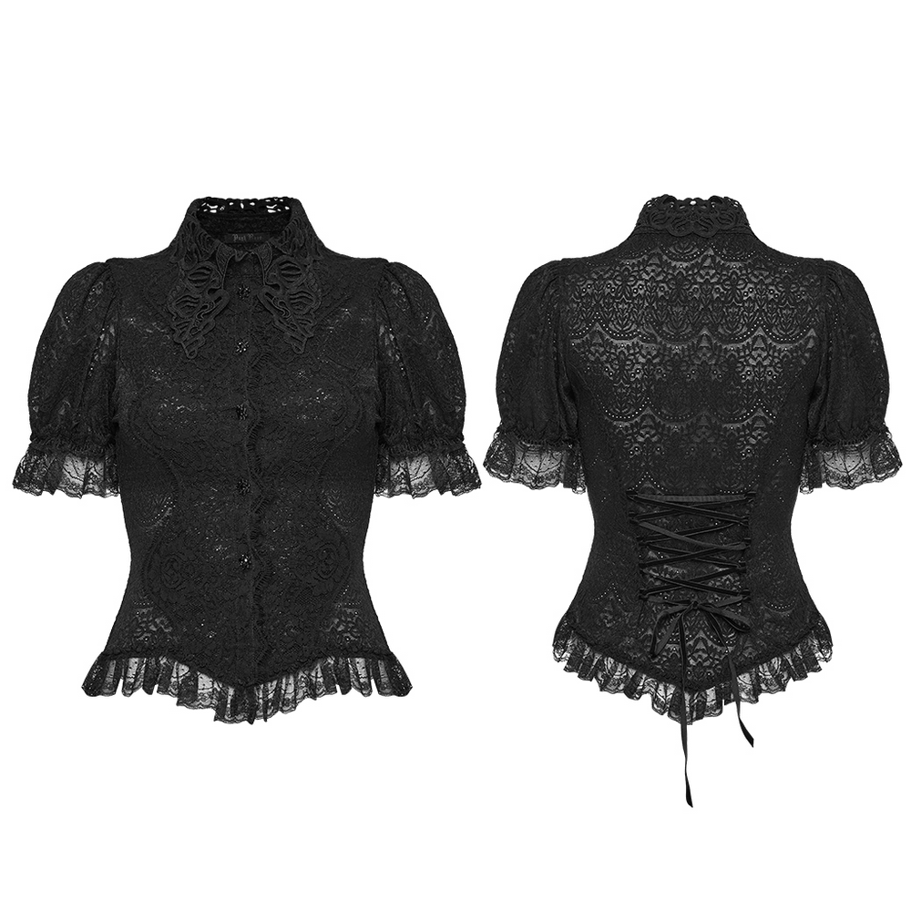 Black Gothic Lace Corset Blouse with Puff Sleeves