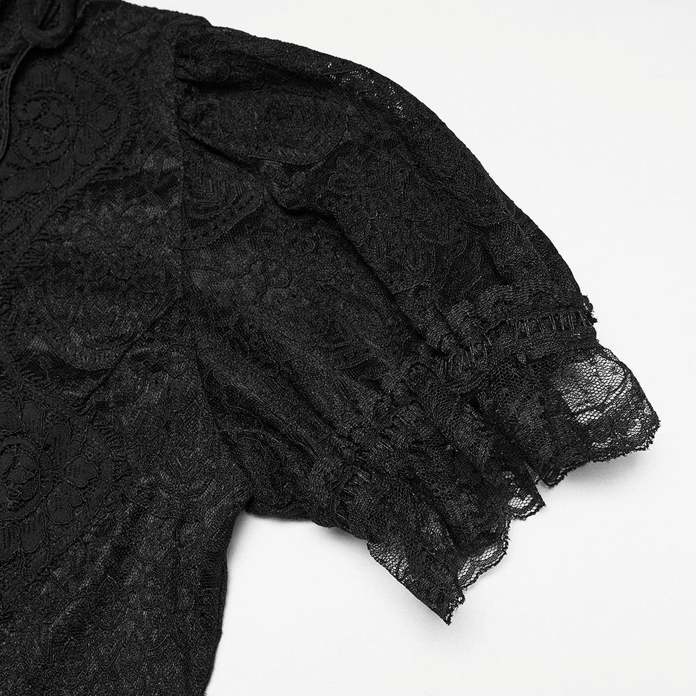 Black Gothic Lace Corset Blouse with Puff Sleeves