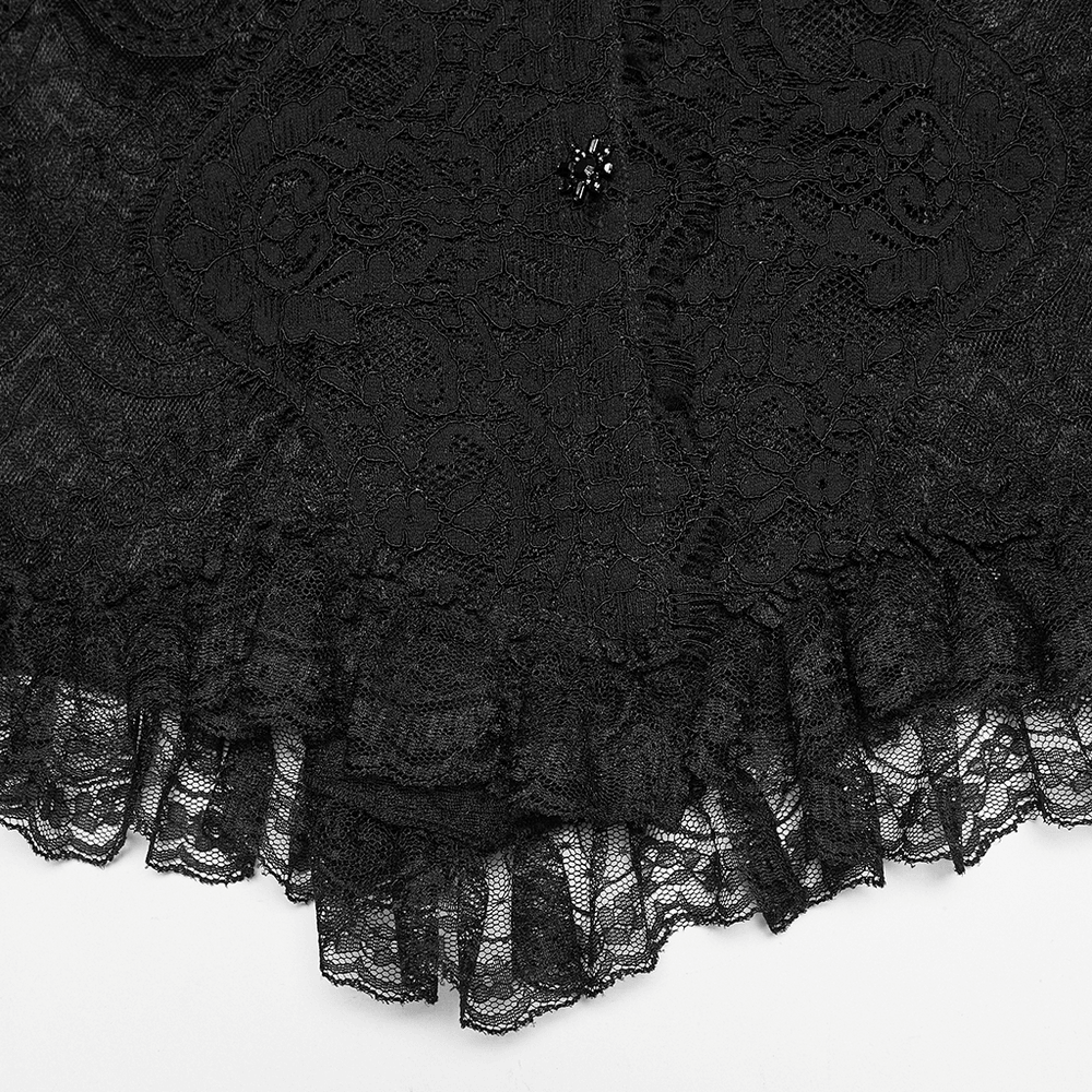 Black Gothic Lace Corset Blouse with Puff Sleeves