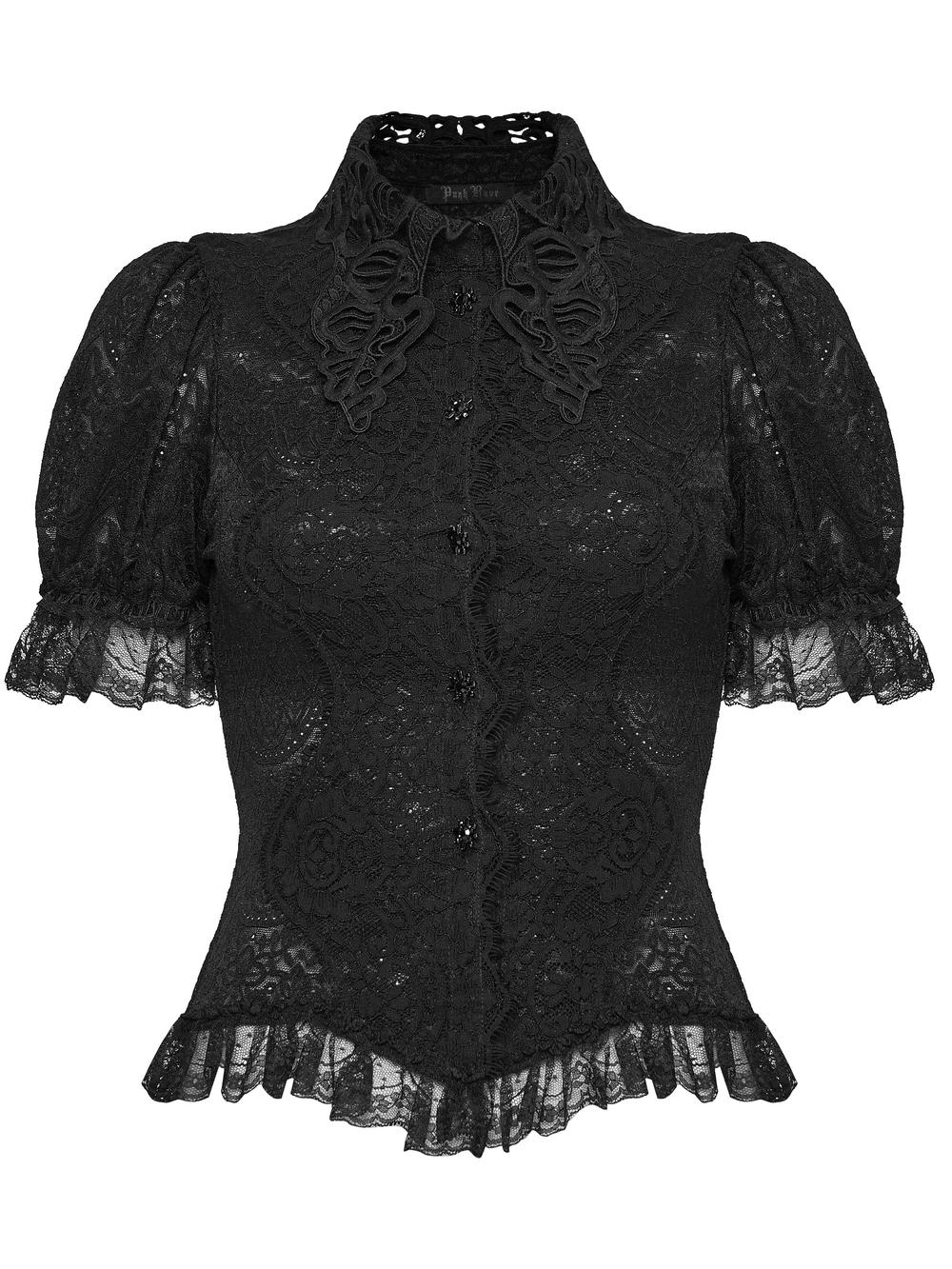 Black Gothic Lace Corset Blouse with Puff Sleeves