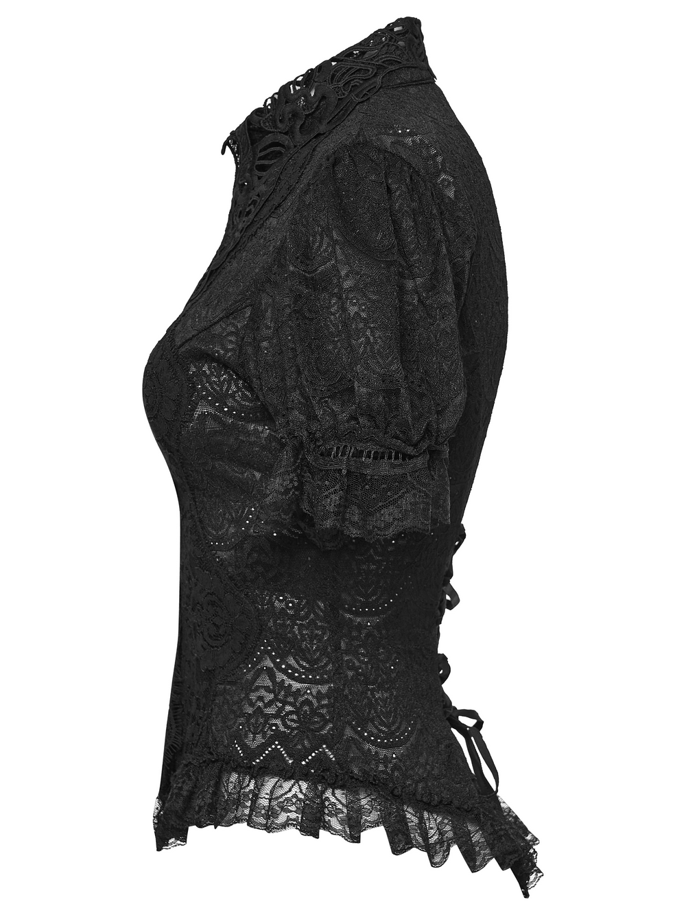 Black Gothic Lace Corset Blouse with Puff Sleeves