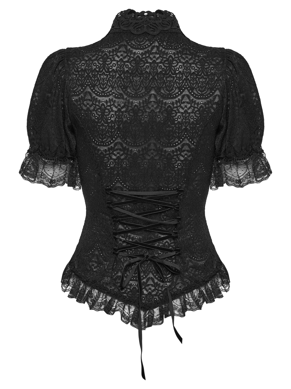 Black Gothic Lace Corset Blouse with Puff Sleeves