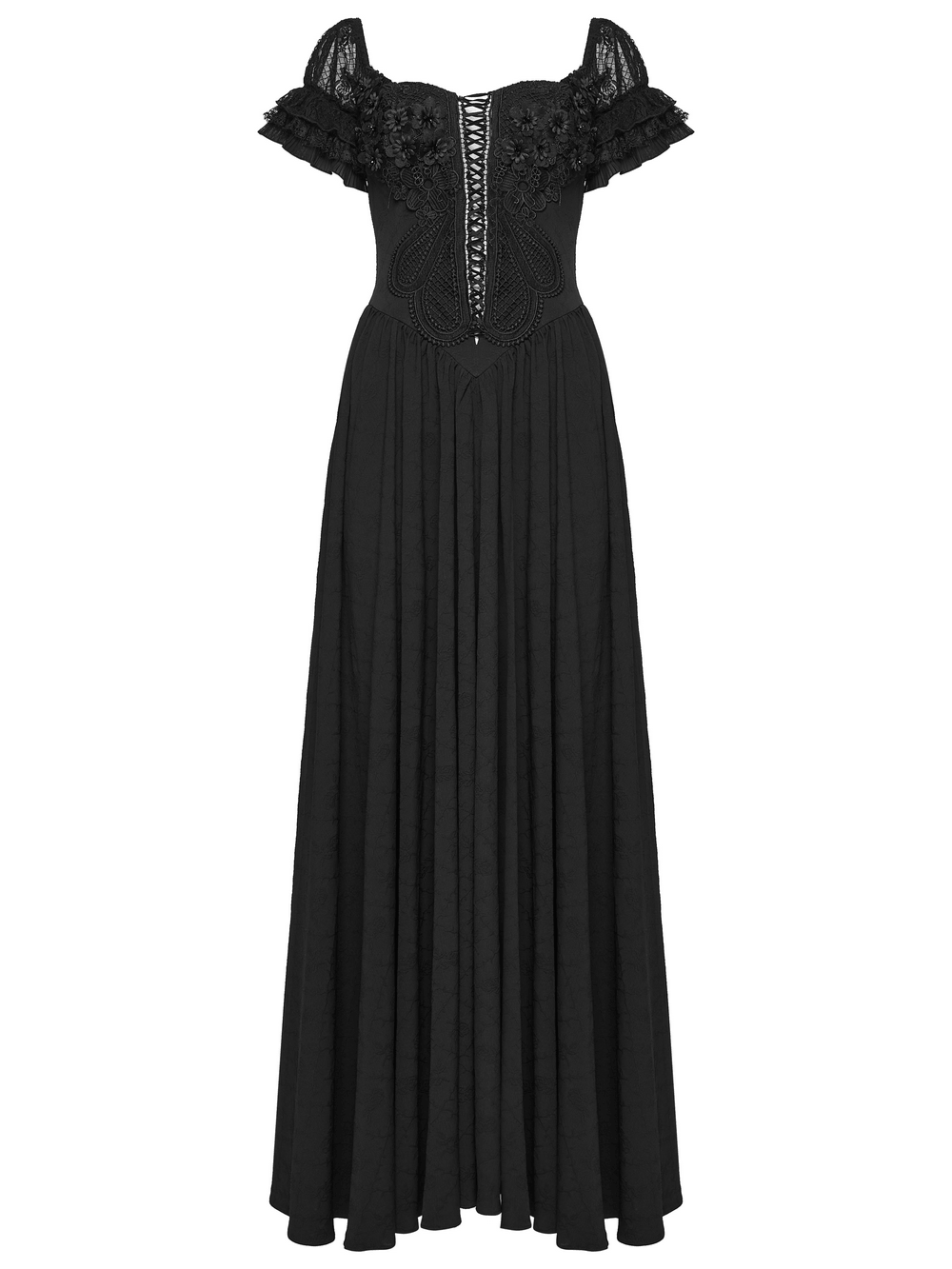 UK SALE of Black Gothic Lace Corset Maxi Dress with Victorian Style