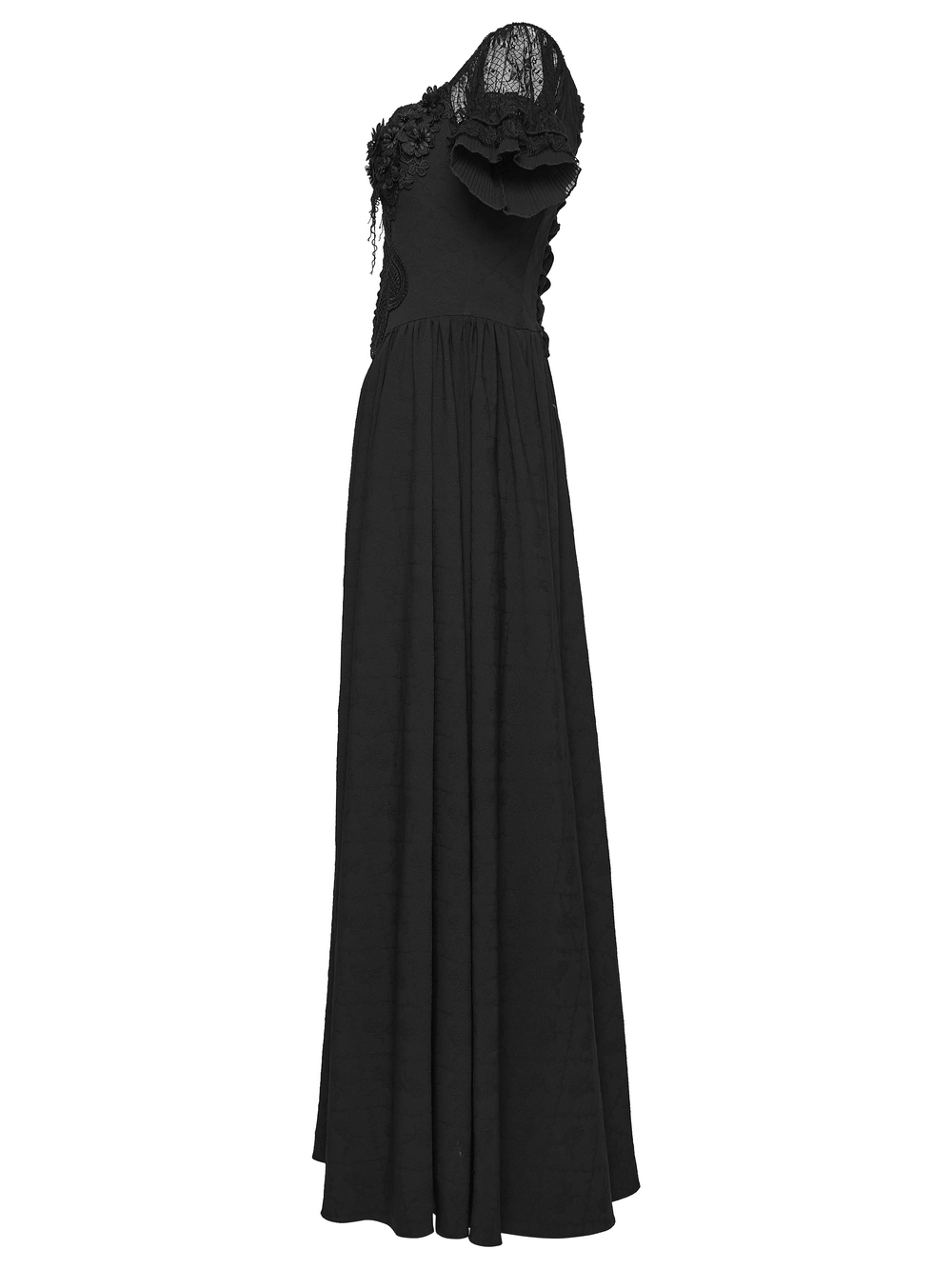 UK SALE of Black Gothic Lace Corset Maxi Dress with Victorian Style