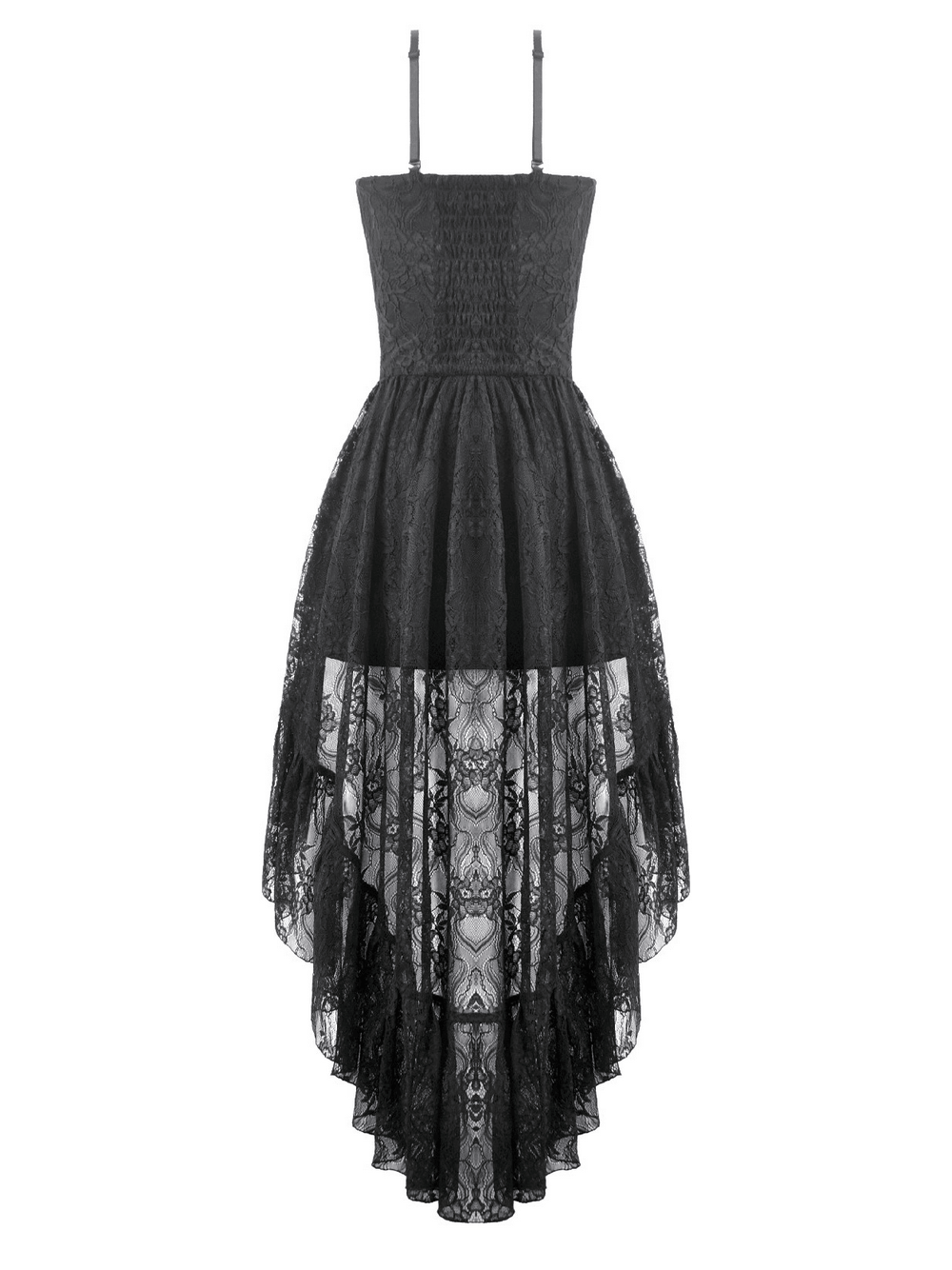 Black Gothic Lace High Low Dress with Ruffle Skirt