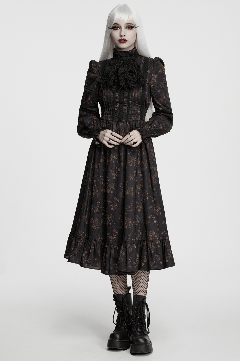 Black Gothic Lace Jabot Choker Collar with Ruffle Bib