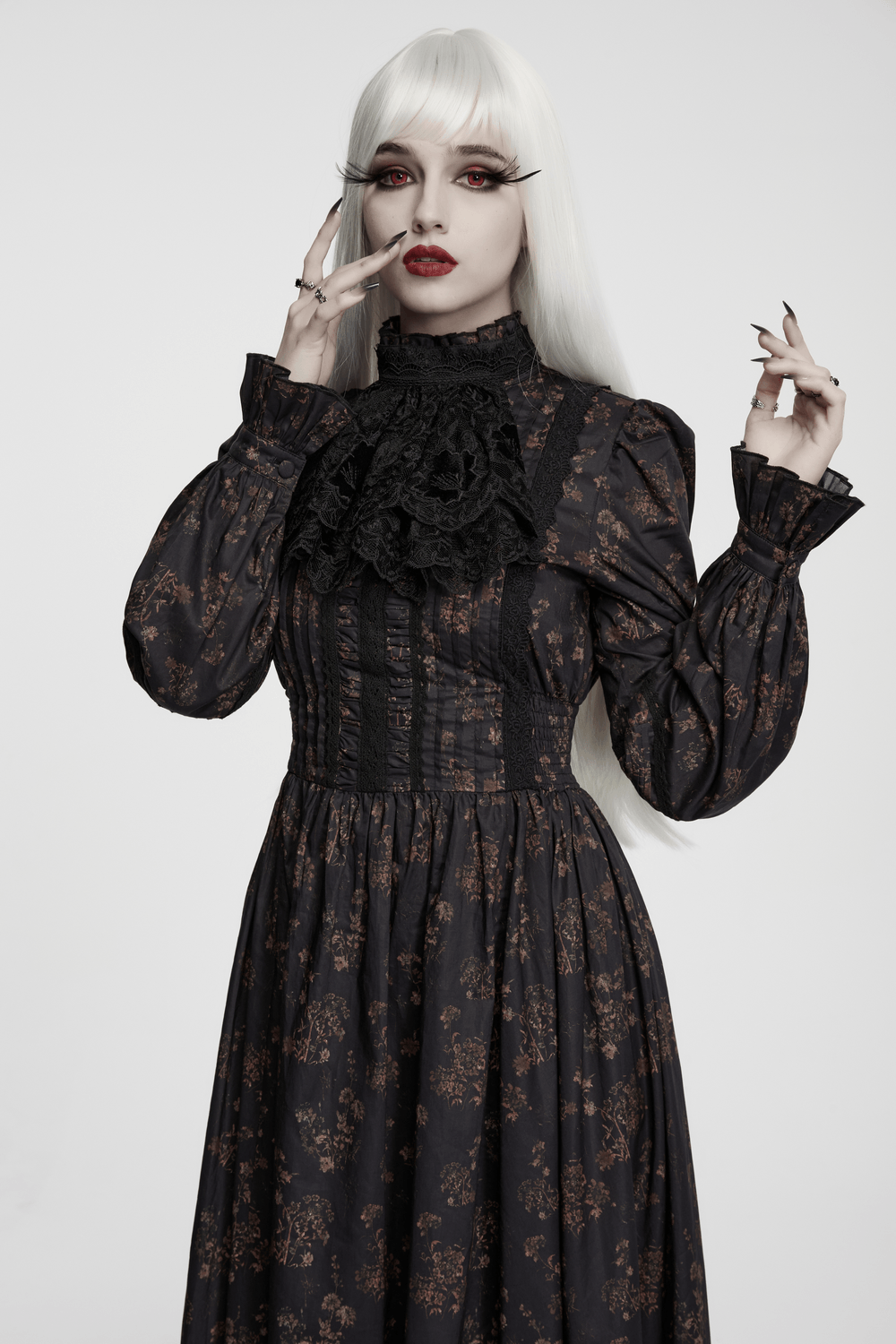 Black Gothic Lace Jabot Choker Collar with Ruffle Bib
