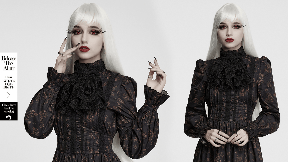 Black Gothic Lace Jabot Choker Collar with Ruffle Bib