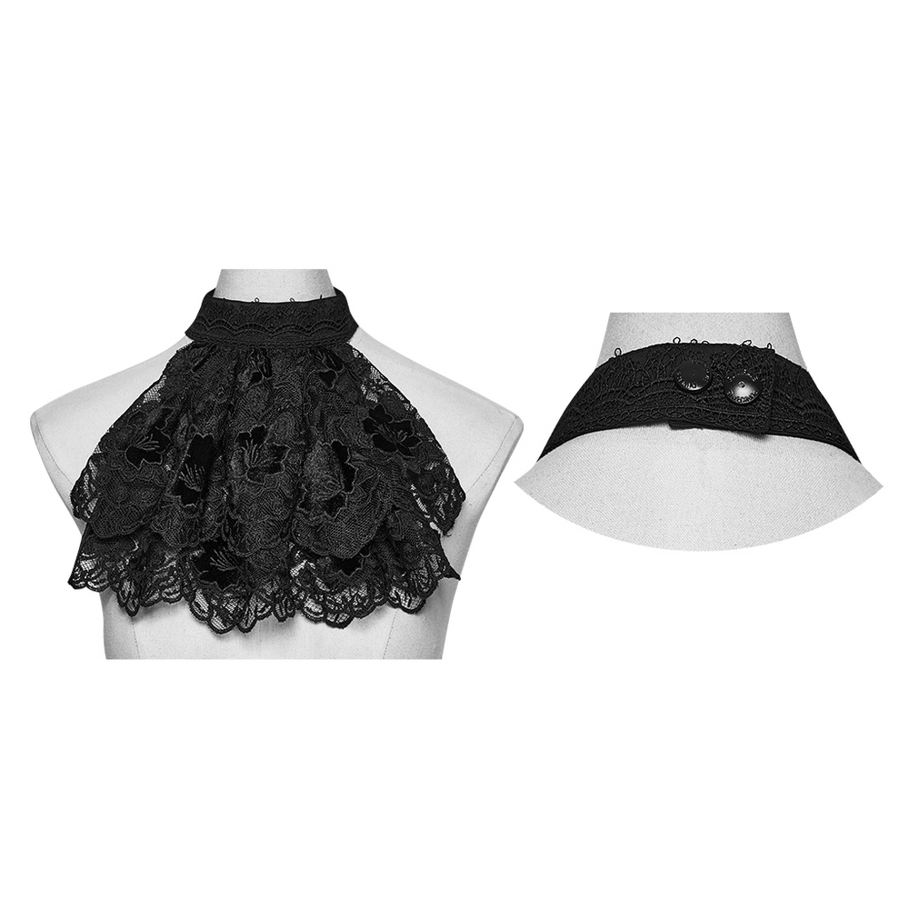 Black Gothic Lace Jabot Choker Collar with Ruffle Bib