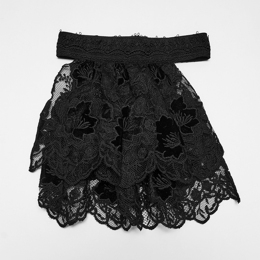 Black Gothic Lace Jabot Choker Collar with Ruffle Bib