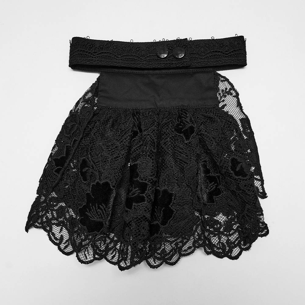 Black Gothic Lace Jabot Choker Collar with Ruffle Bib