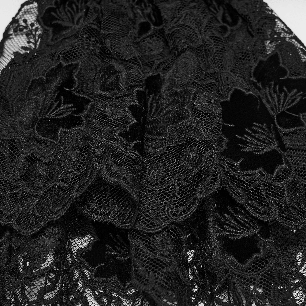 Black Gothic Lace Jabot Choker Collar with Ruffle Bib