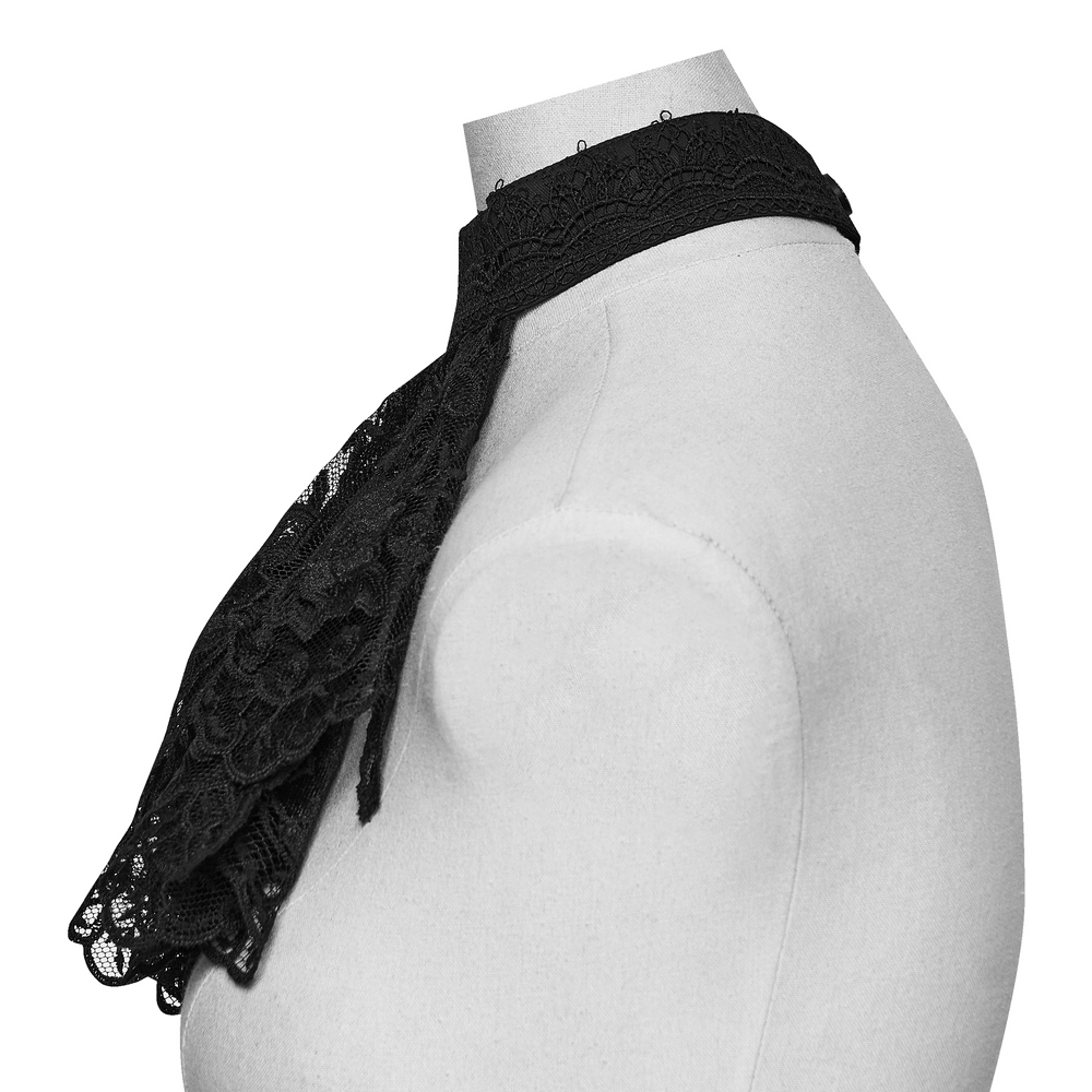 Black Gothic Lace Jabot Choker Collar with Ruffle Bib