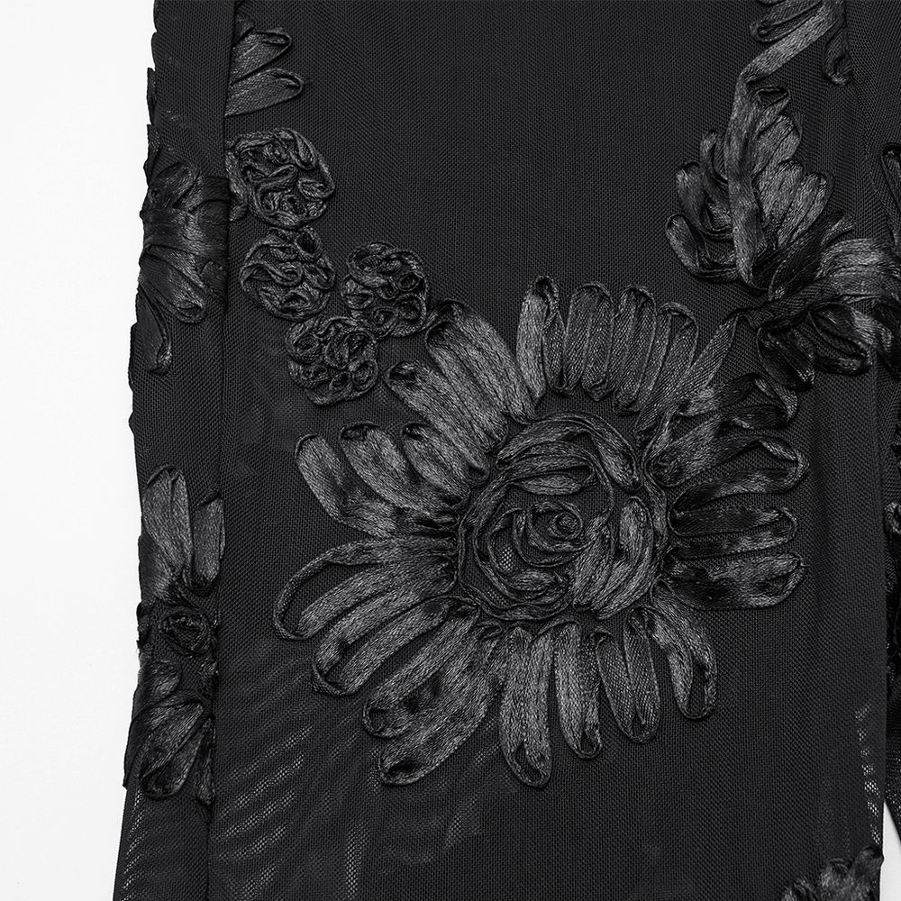 Black Gothic Lace Mesh Leggings with 3D Floral Design