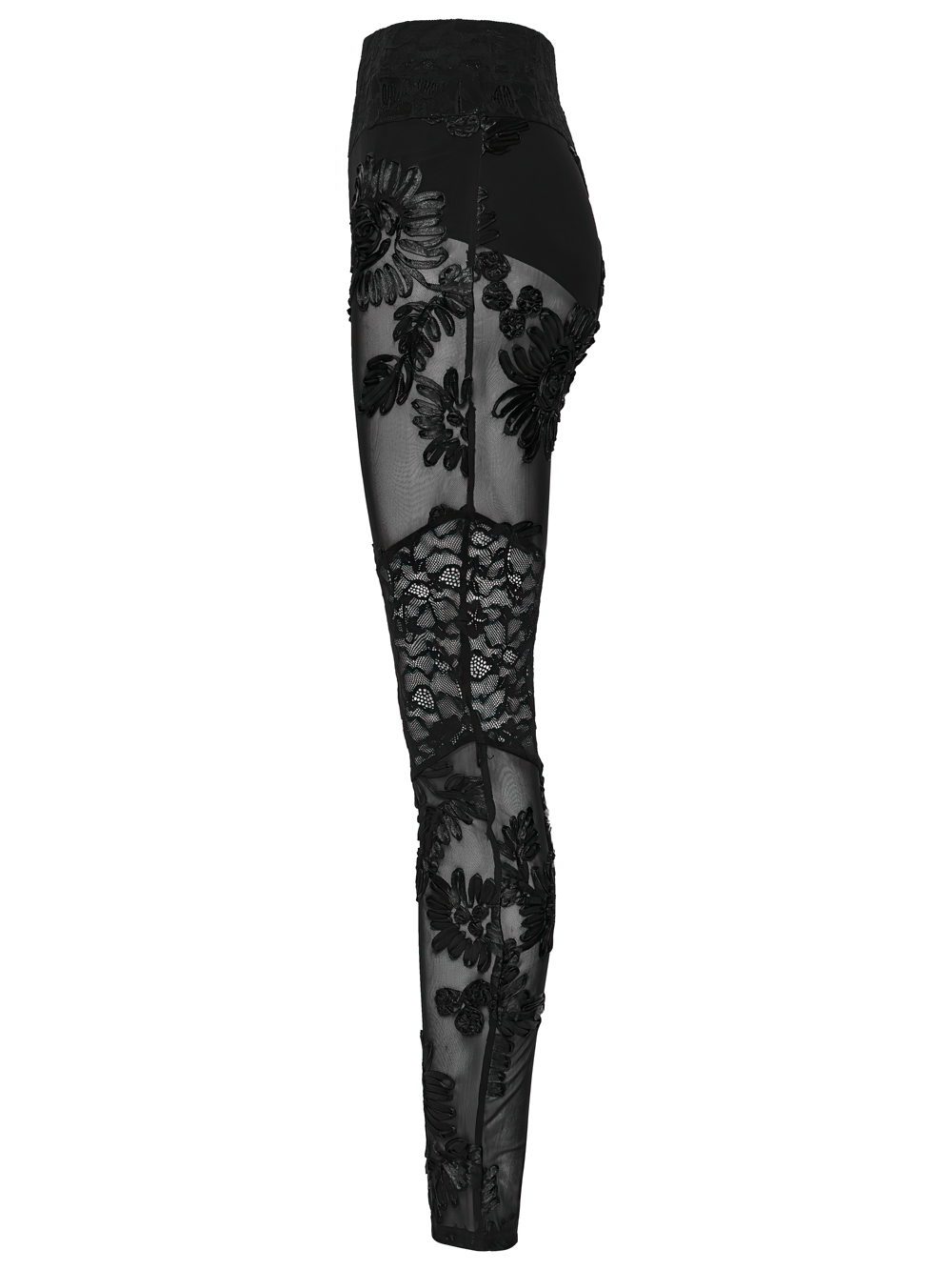 Black Gothic Lace Mesh Leggings with 3D Floral Design