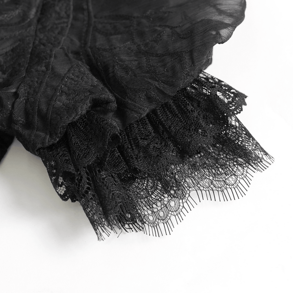 Black Gothic Lace Mesh Maxi Dress with Short Sleeves