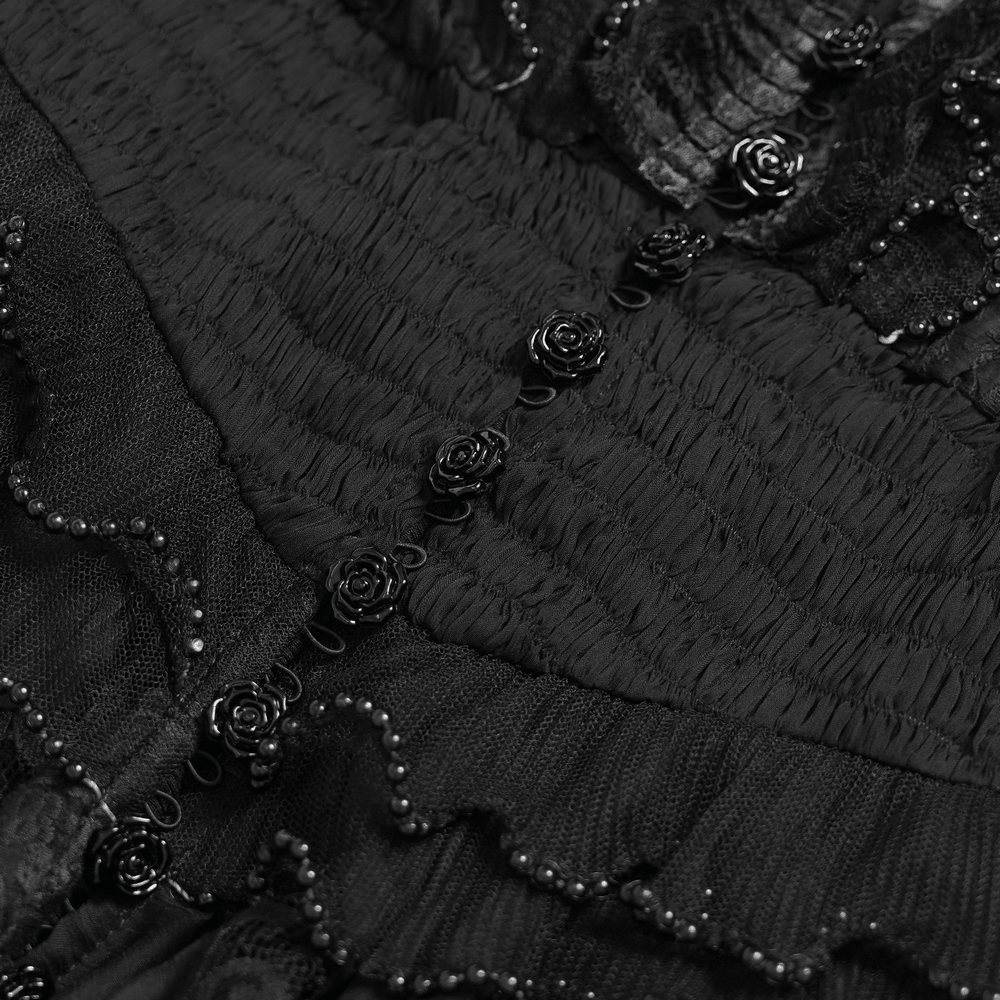 Black Gothic Lace Mesh Maxi Dress with Short Sleeves