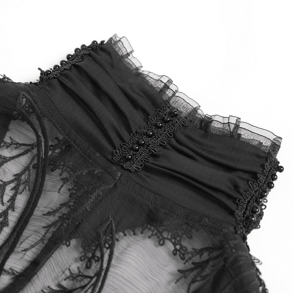 Black Gothic Lace Mesh Maxi Dress with Short Sleeves