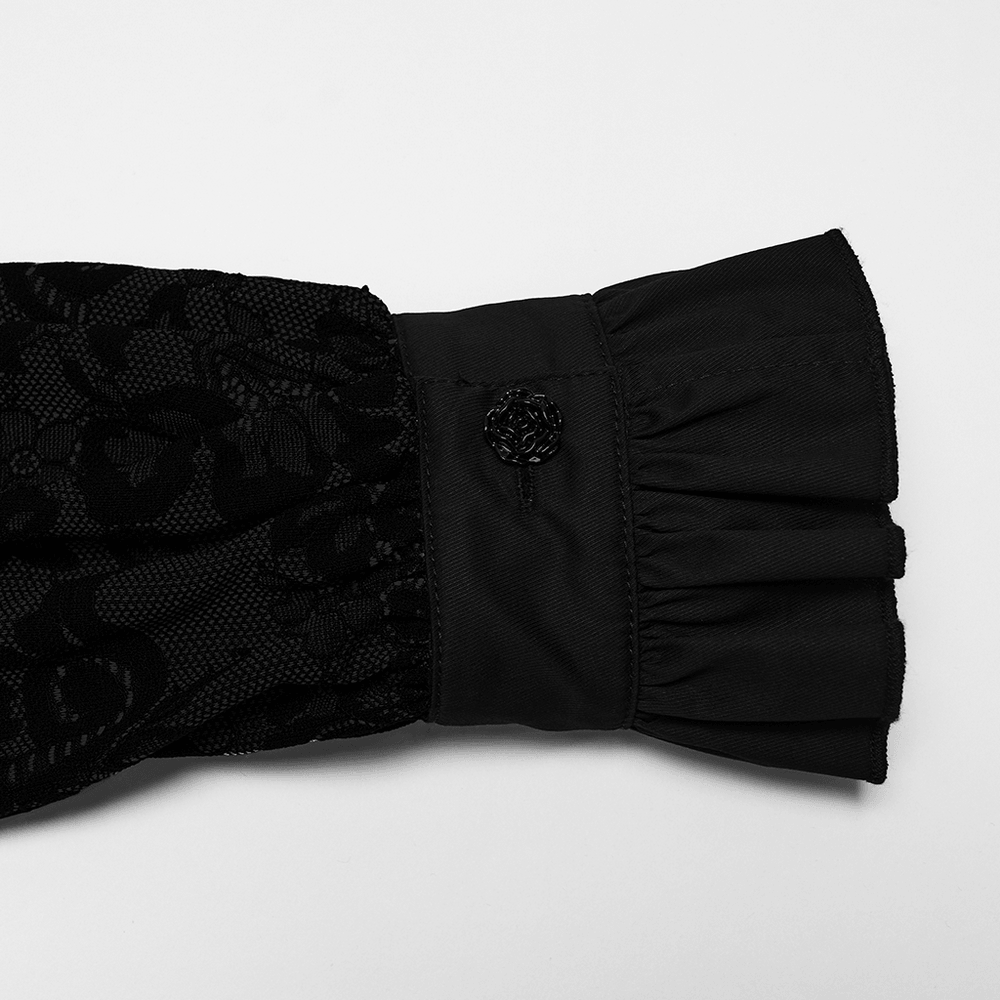 Black Gothic Lace Shirt with Corset Back and Ruffle Hem