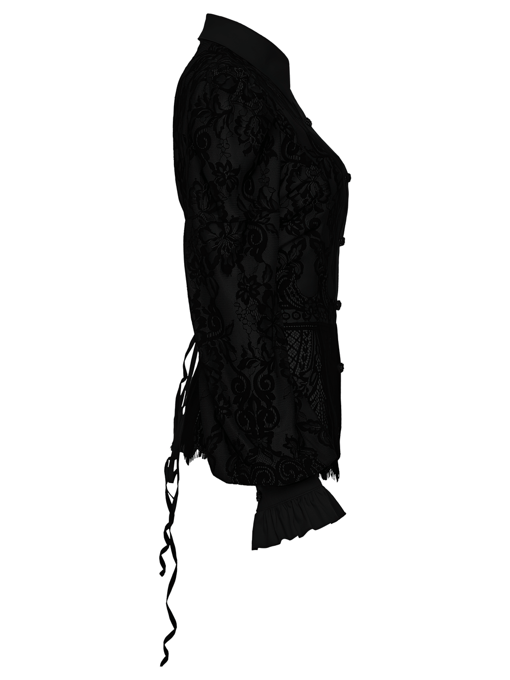 Black Gothic Lace Shirt with Corset Back and Ruffle Hem