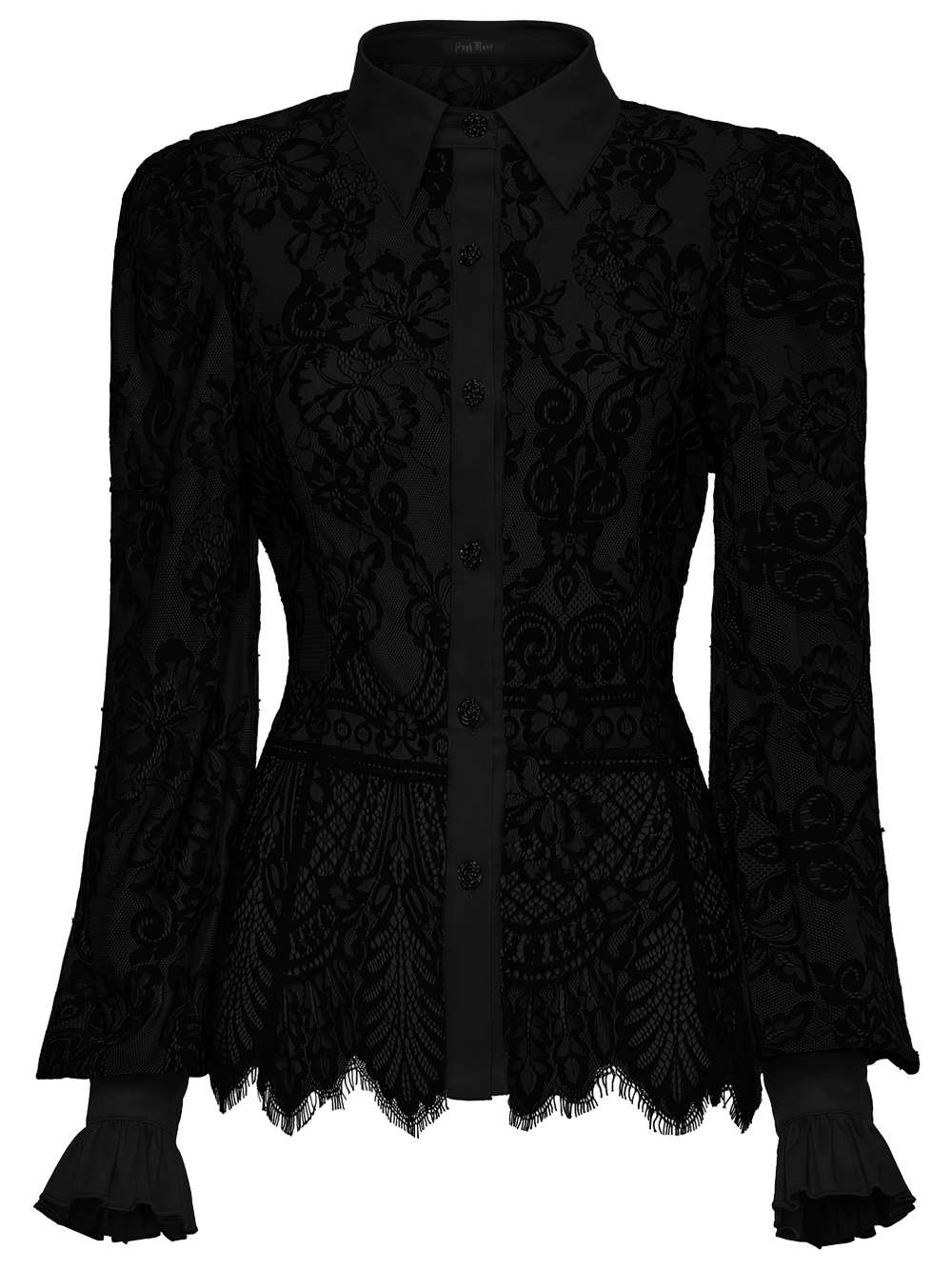 Black Gothic Lace Shirt with Corset Back and Ruffle Hem