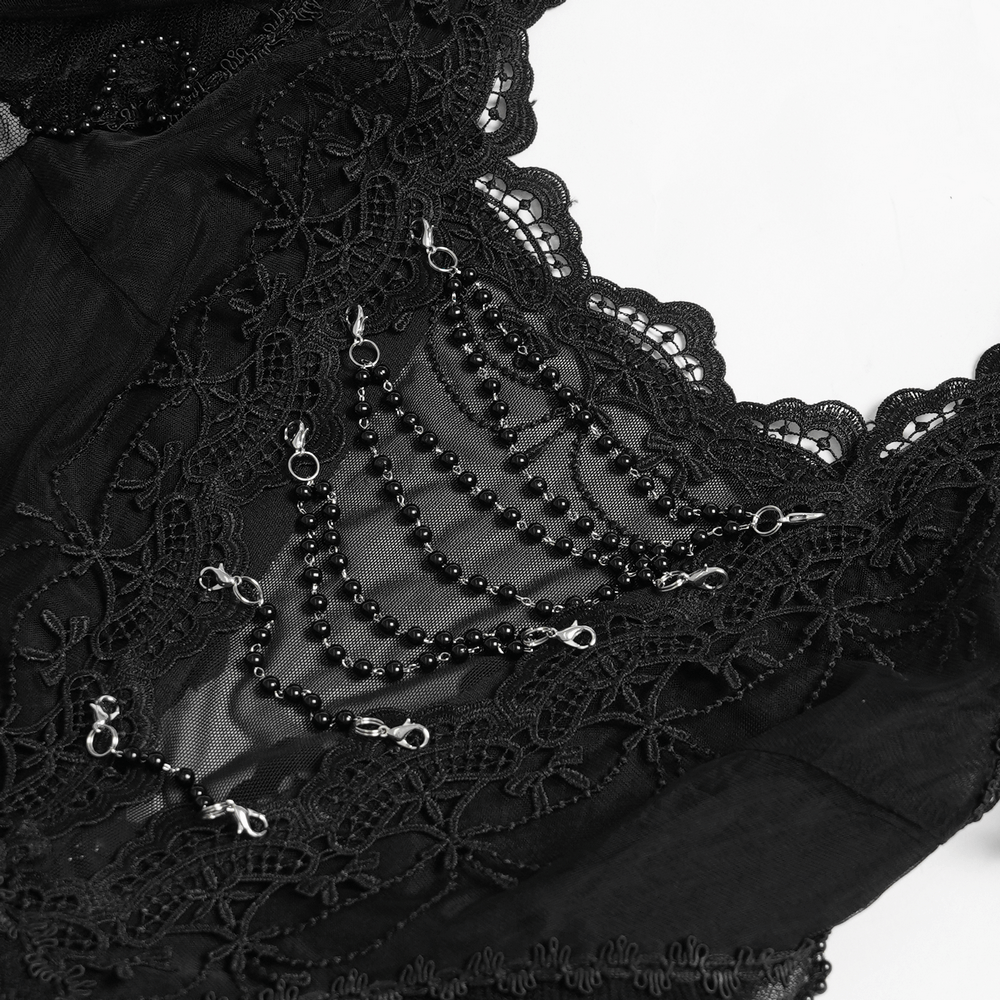 Black Gothic Lace-Up Dress with Ruffled Tulle and Roses