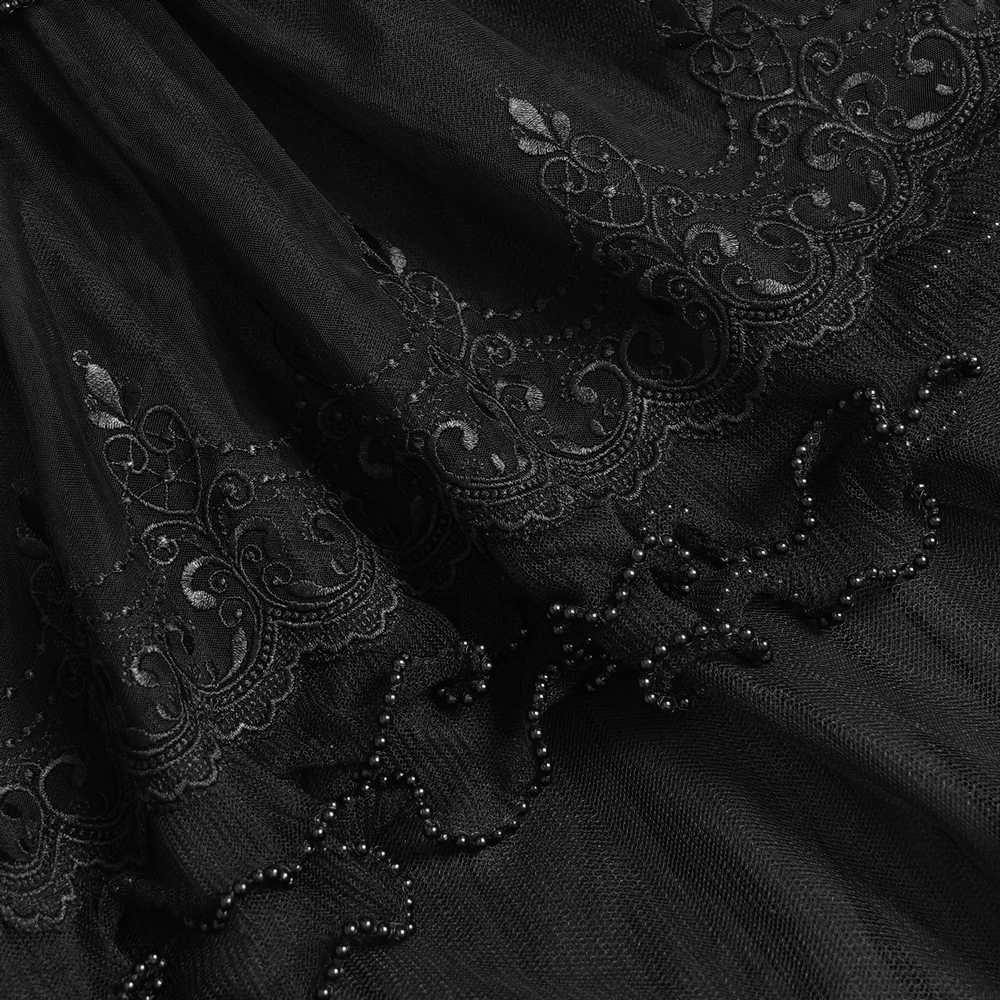 Black Gothic Lace-Up Dress with Ruffled Tulle and Roses