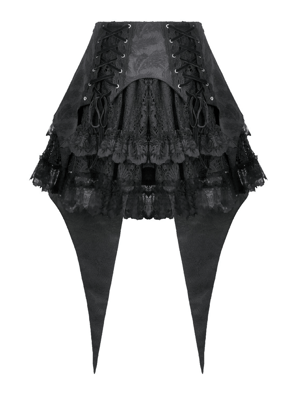 Black Gothic Lace-Up Layered High Low Bustle Skirt